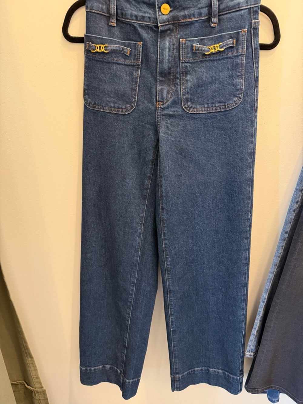 Paige Denim Sasha with Novelty patch pockets Wide-Leg Jeans with Gold sz 28 NWT